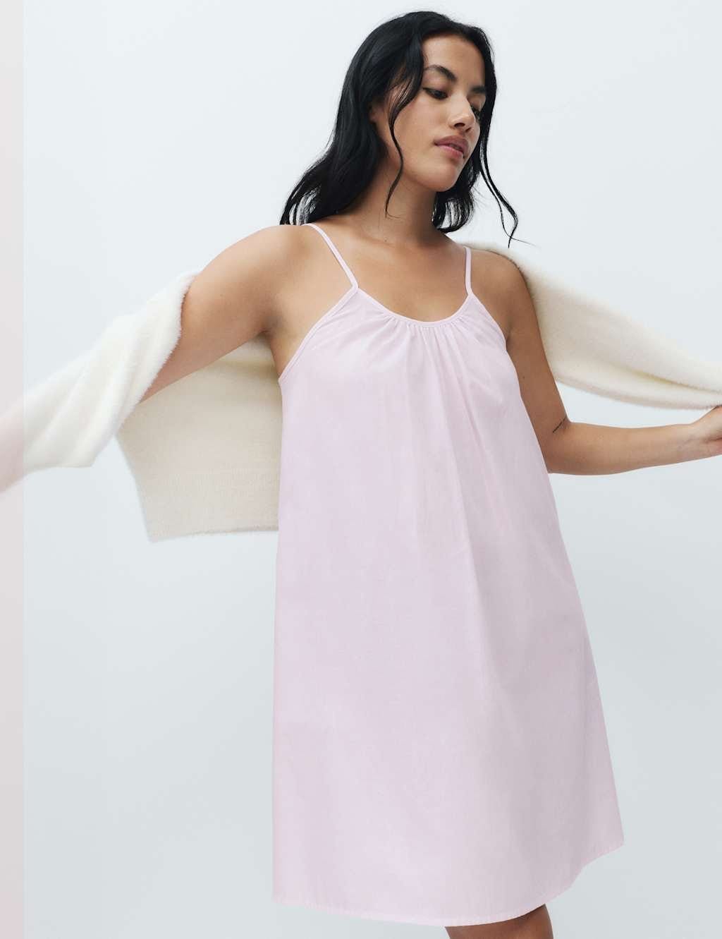 Marks & Spencer M&S Pure Cotton Striped Short Chemise Pink Mix - 1