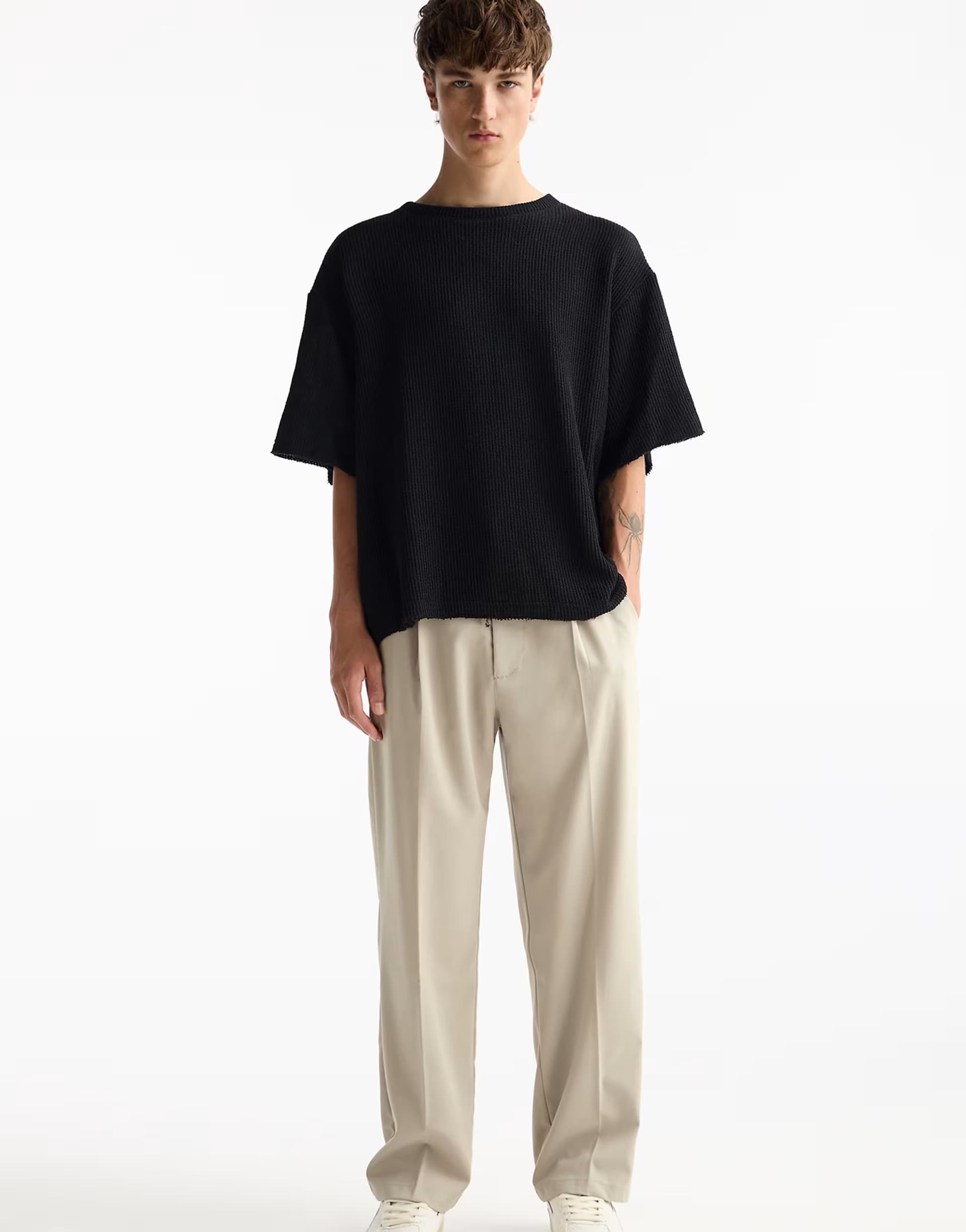 ASOS Pull&Bear tailored fit wide leg trousers in beige