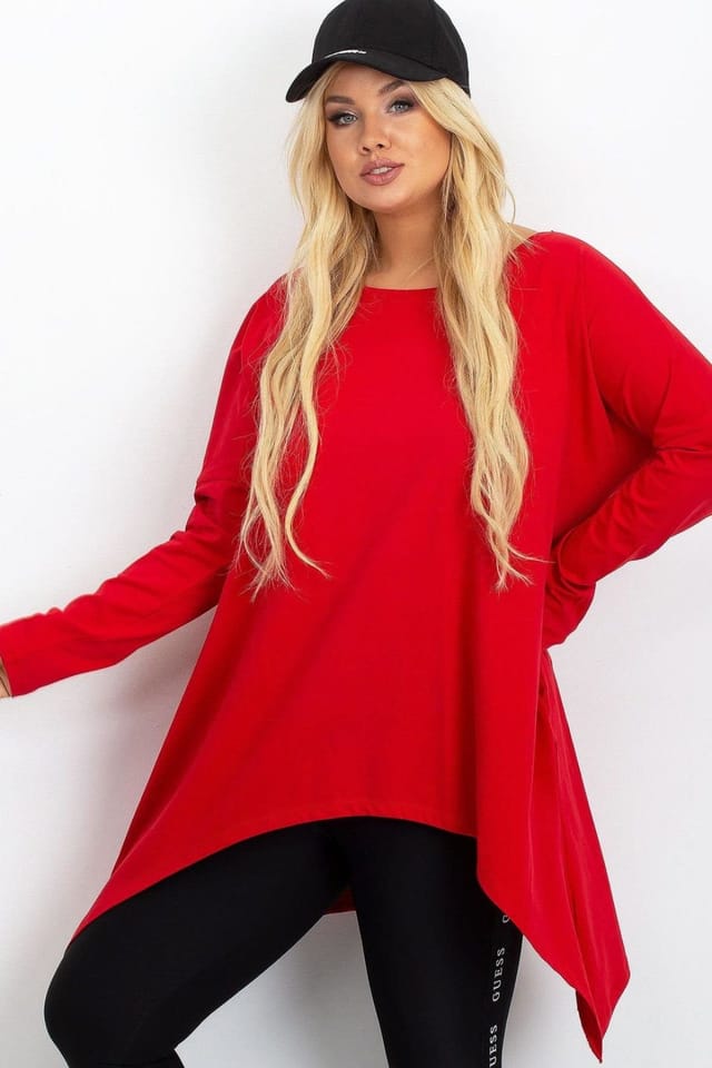 Love Lace Love Lace Women's Plus Size Cotton Asymmetrical Pocket Tunic Blouse in Red - 2