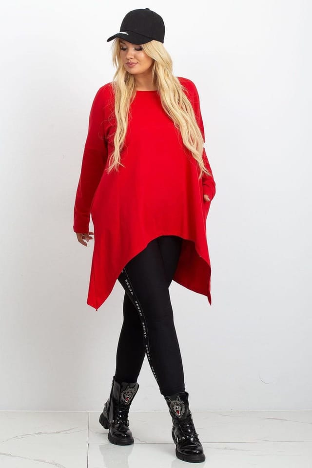 Love Lace Love Lace Women's Plus Size Cotton Asymmetrical Pocket Tunic Blouse in Red - 3