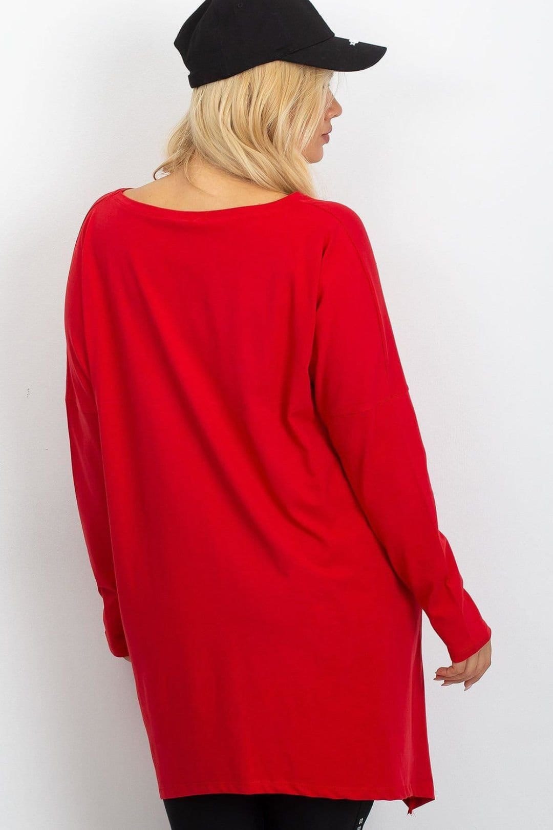 Love Lace Love Lace Women's Plus Size Cotton Asymmetrical Pocket Tunic Blouse in Red - 4