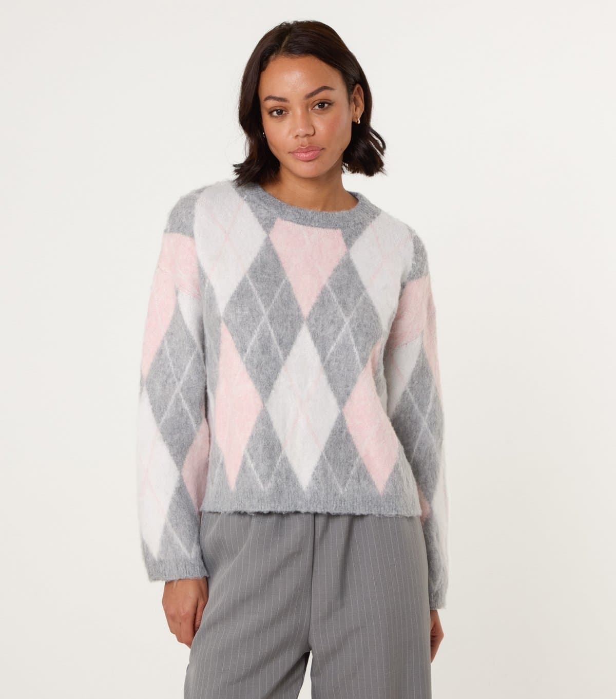 Blue Vanilla Blue Vanilla Pink Argyle Knit Jumper