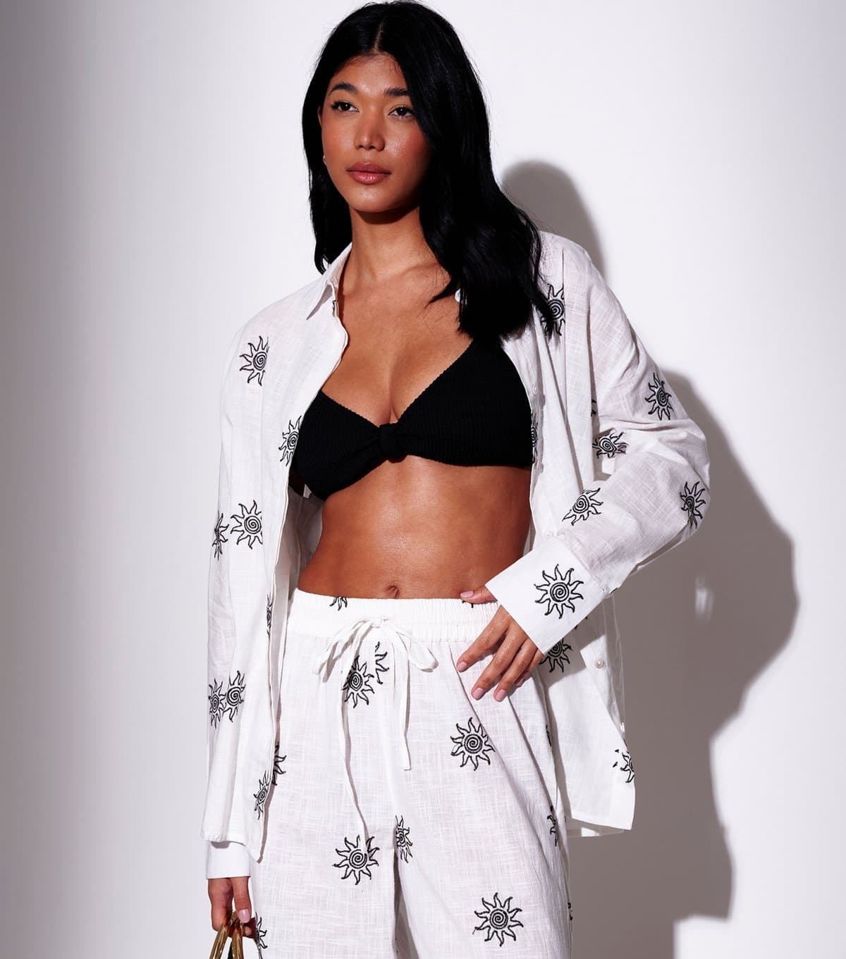 South Beach South Beach White Cotton Embroidered Beach Shirt