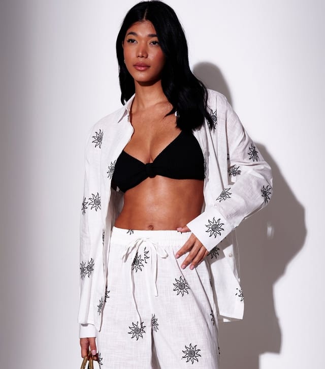 South Beach Women's White Cotton Embroidered Sun Beach Shirt South Beach New Look - 2