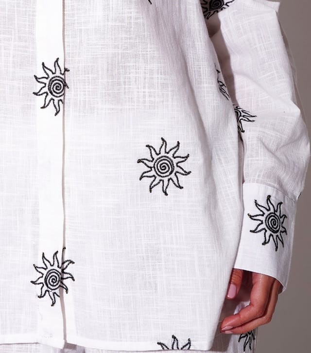 South Beach Women's White Cotton Embroidered Sun Beach Shirt South Beach New Look - 3