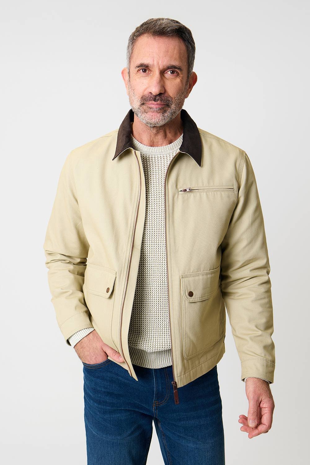 Saltwell Saltwell Men's Cotton Canvas Jacket with Cord Collar in Light Sand - 2