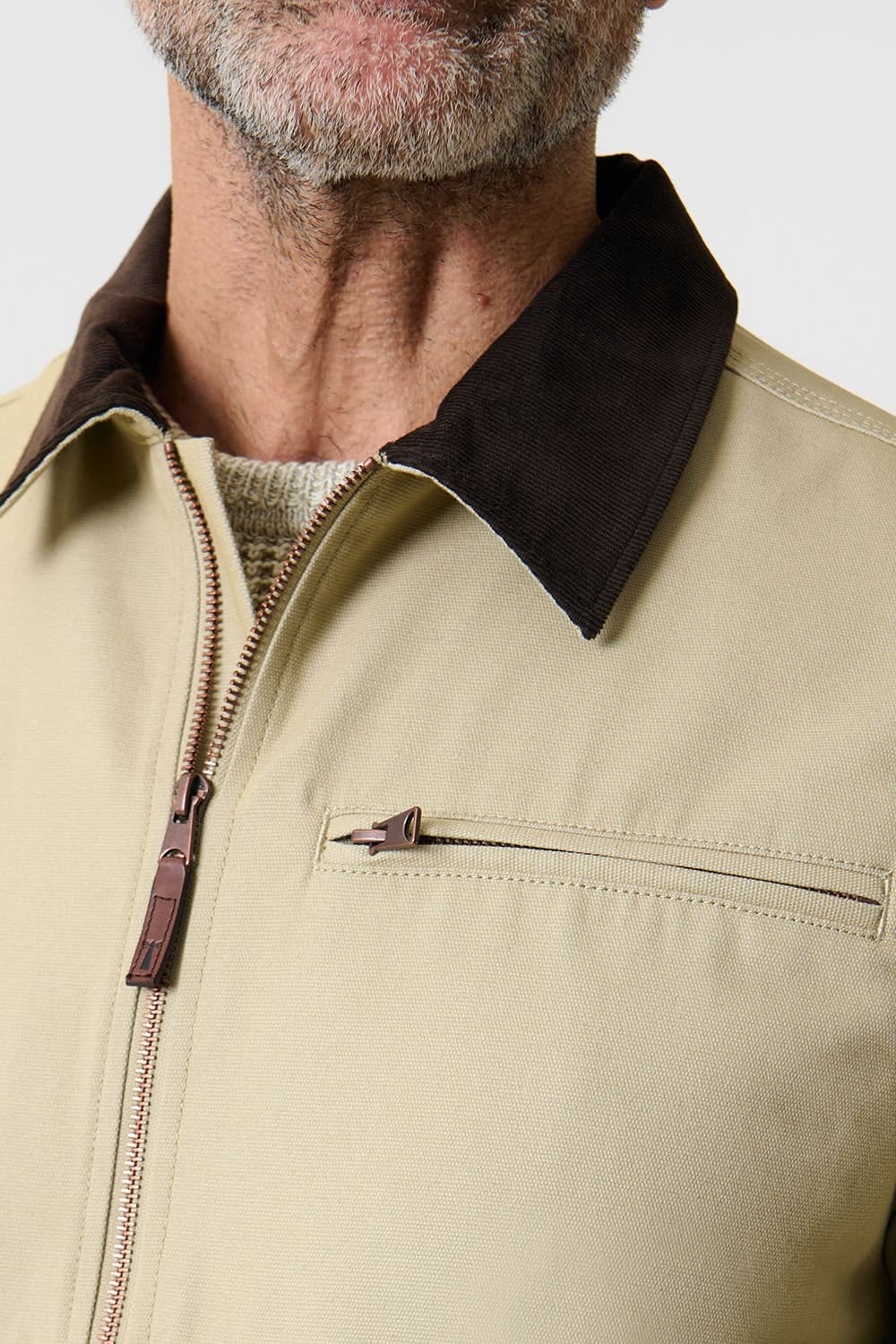 Saltwell Saltwell Men's Cotton Canvas Jacket with Cord Collar in Light Sand - 4