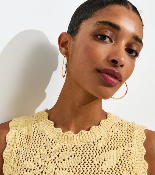 New Look Women's Light Yellow Cotton Rich Floral Tie Waist Vest New Look - 2