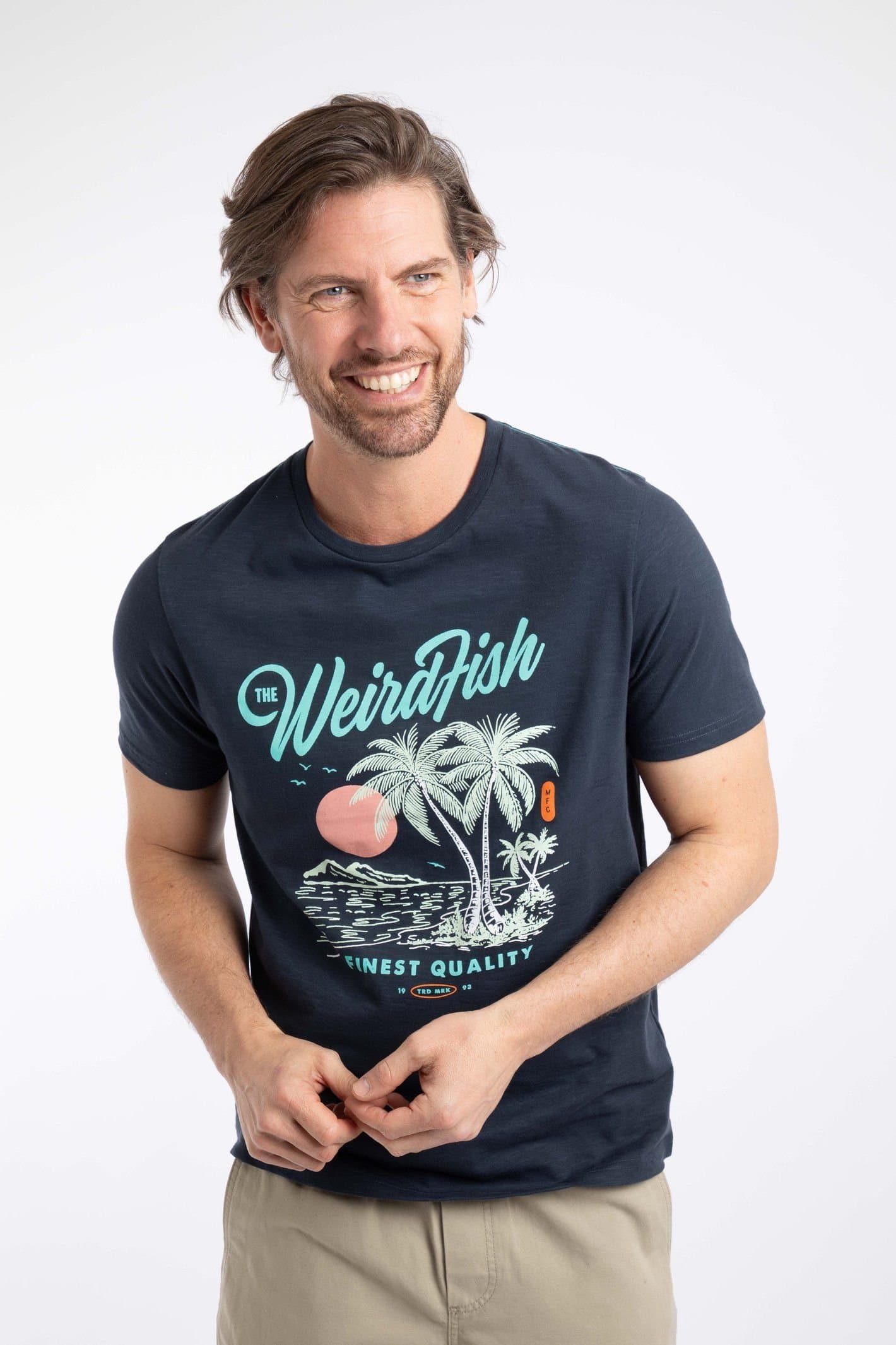 Weird Fish Weird Fish Men's Palm Island Front Print Graphic T-Shirt in Navy