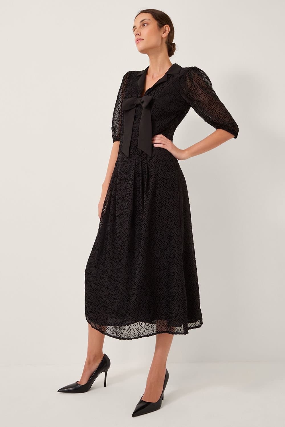 Monsoon Monsoon Women's Mae Polka Dot Devor� Midi Dress Black