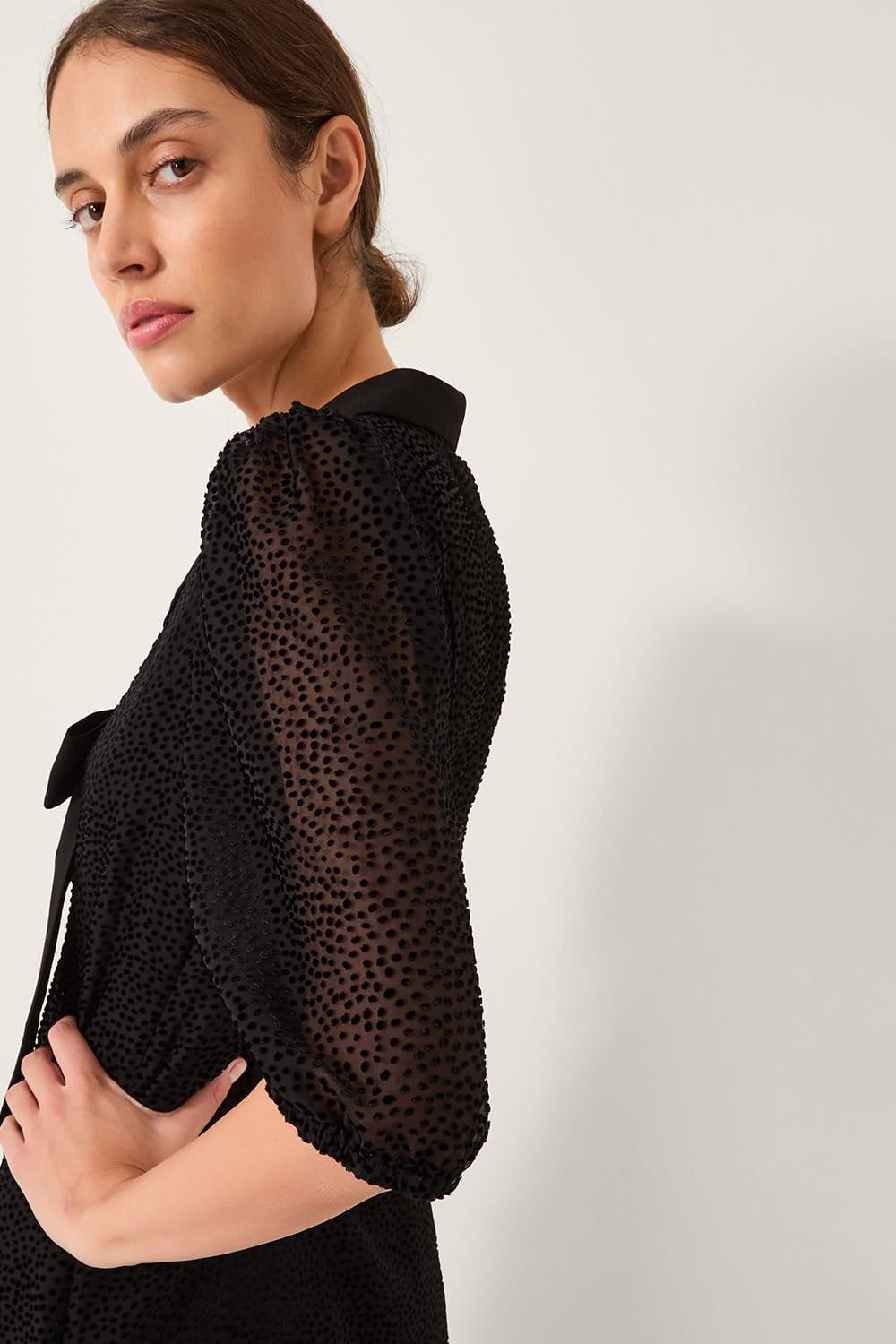 Monsoon Monsoon Women's Mae Polka Dot Devor� Midi Dress Black - 4