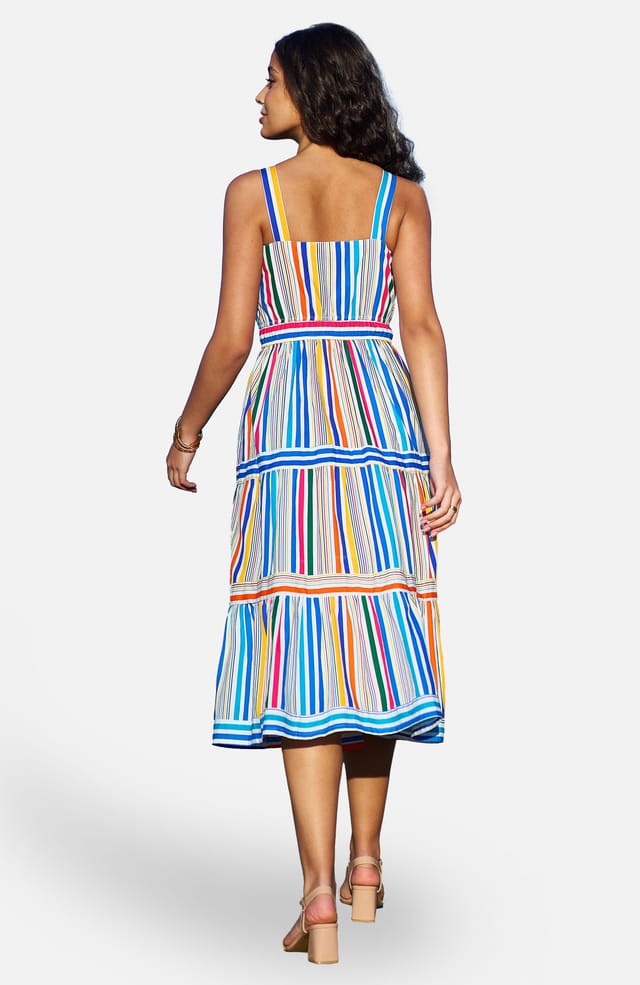 Yumi Yumi Women's Multicolour Stripe Cotton Midi Sun Dress in Natural White - 2