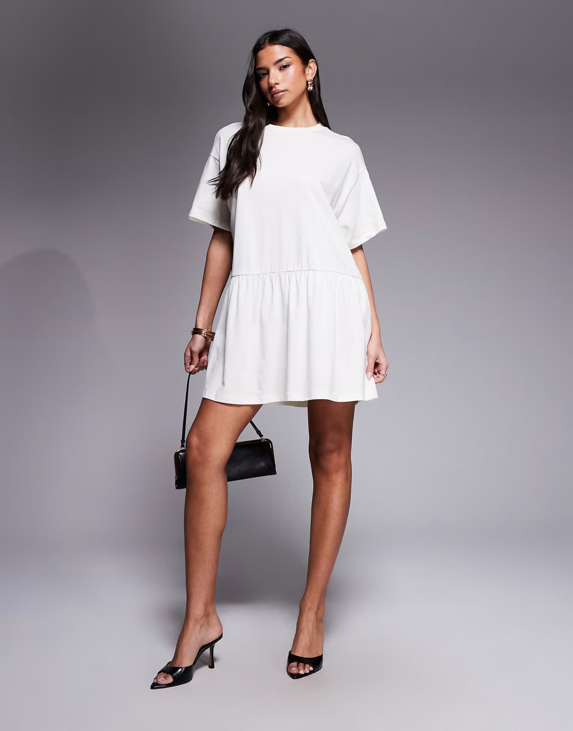 ASOS ASOS DESIGN short sleeve dropped waist peplum t-shirt mini dress in cream