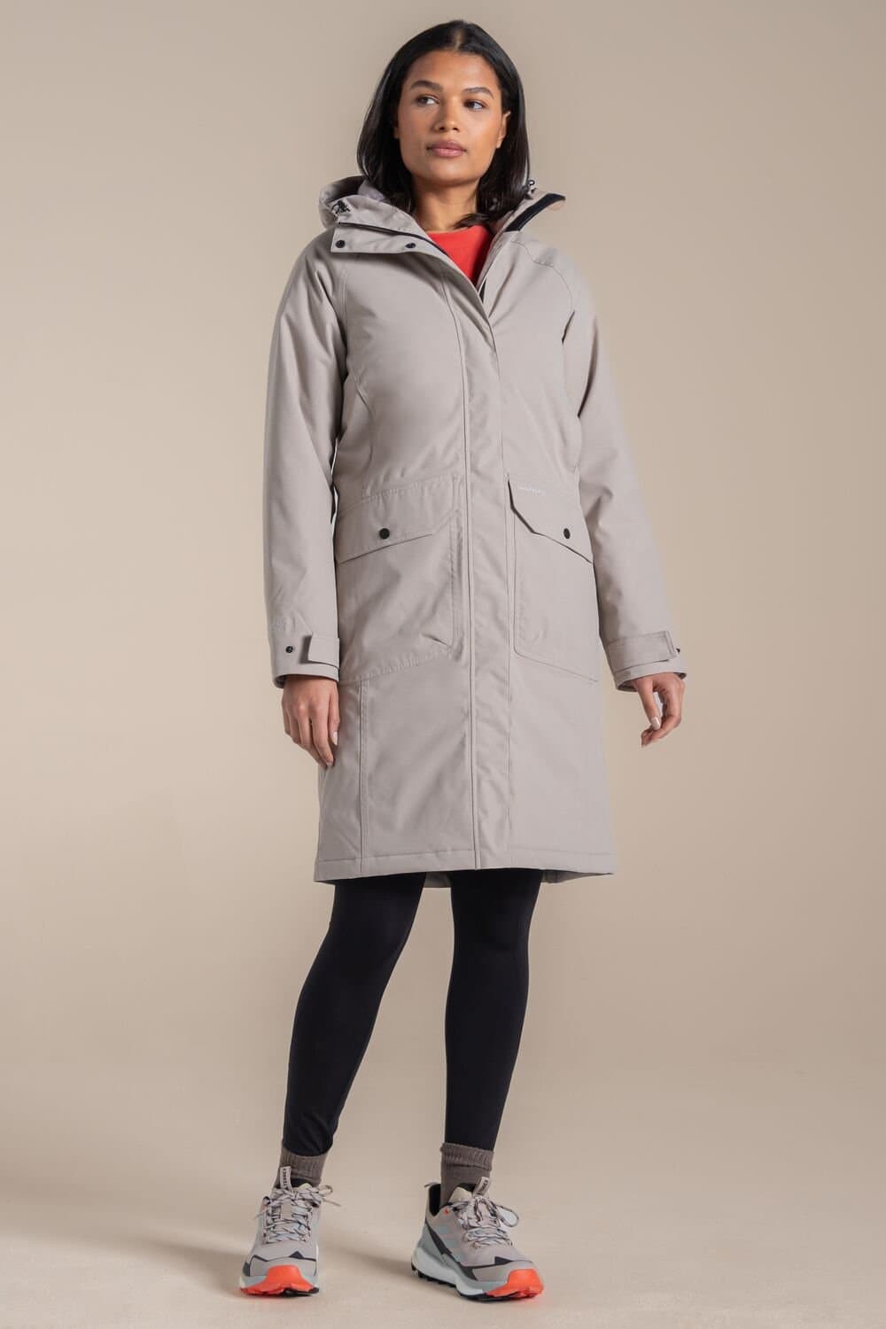 Craghoppers Craghoppers Women's Rosalind Longline Hooded Waterproof Breathable Padded Jacket in Light Beige