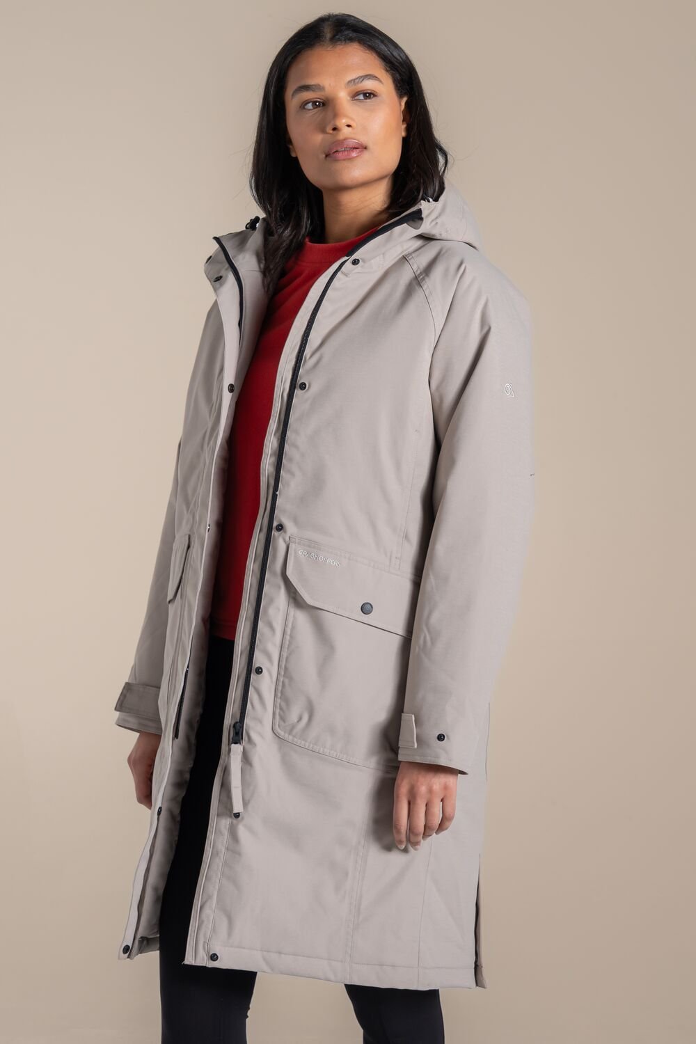 Craghoppers Craghoppers Women's Rosalind Longline Hooded Waterproof Breathable Padded Jacket in Light Beige - 3