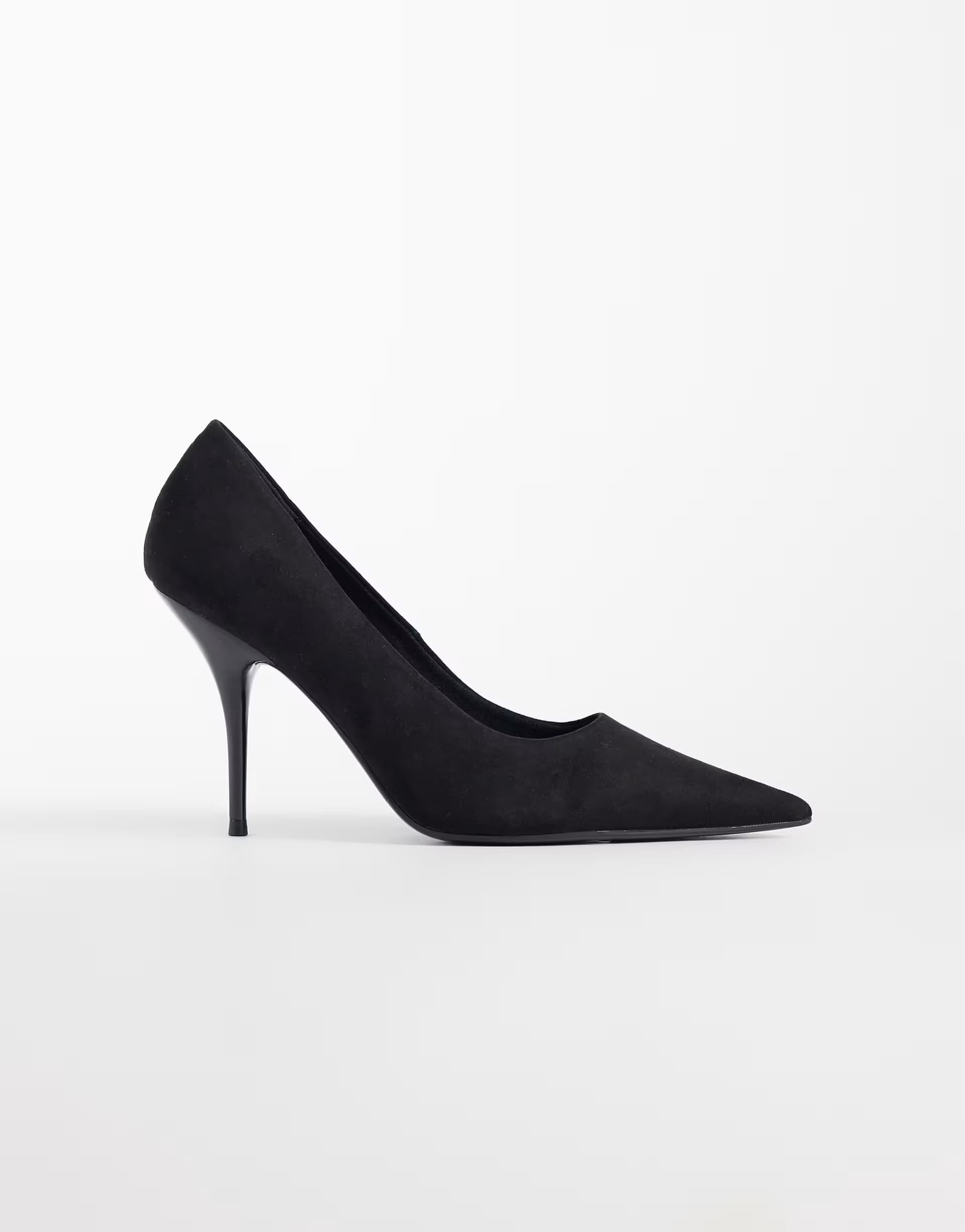 ASOS ASOS DESIGN Perth pointed stiletto high heel court shoes in black suedette