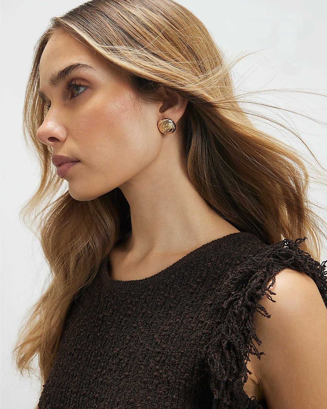 River Island River Island Womens Gold Swirl Button Stud Earrings