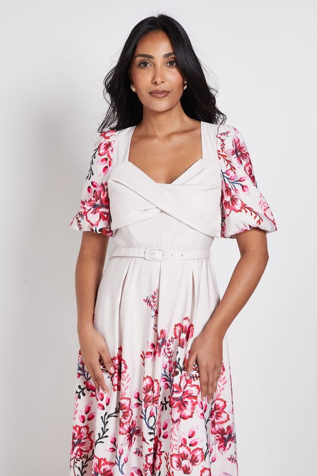Wallis Wallis Women's Petite Floral Ottoman Twist Midi Dress in Ivory - 2