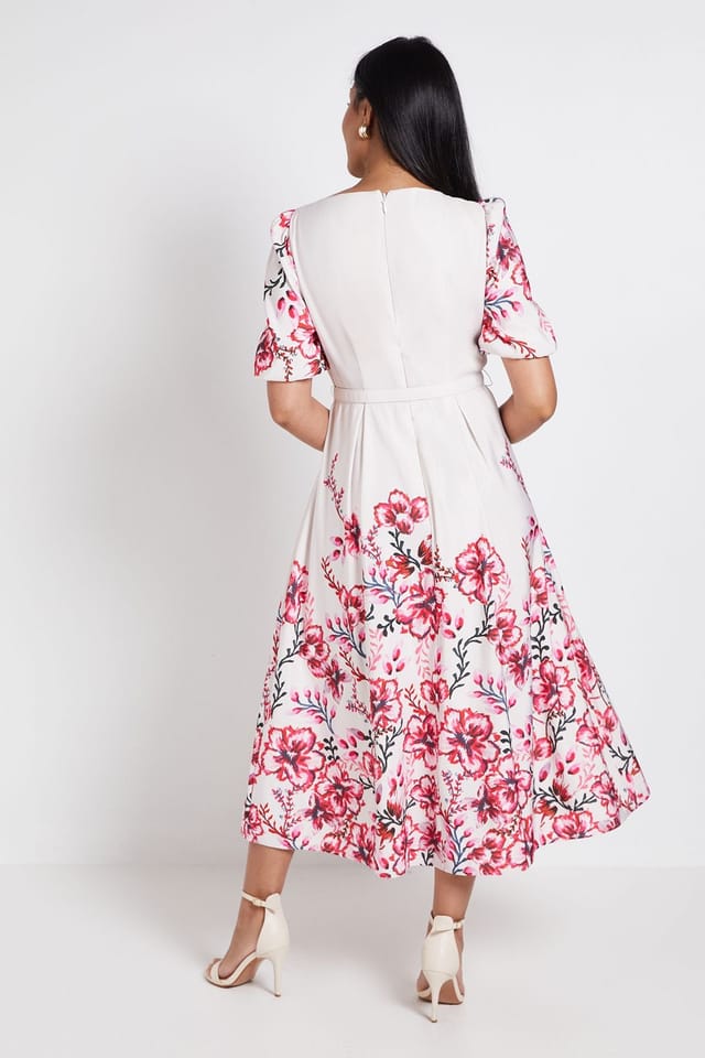 Wallis Wallis Women's Petite Floral Ottoman Twist Midi Dress in Ivory - 3
