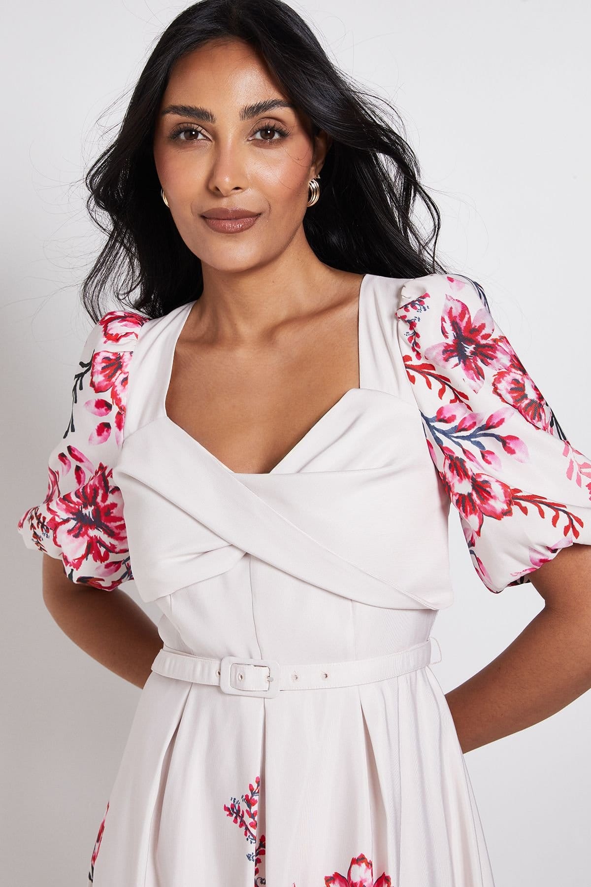 Wallis Wallis Women's Petite Floral Ottoman Twist Midi Dress in Ivory - 4