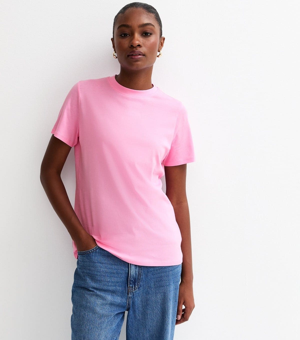 New Look Bright Pink Cotton Crew Neck T-Shirt