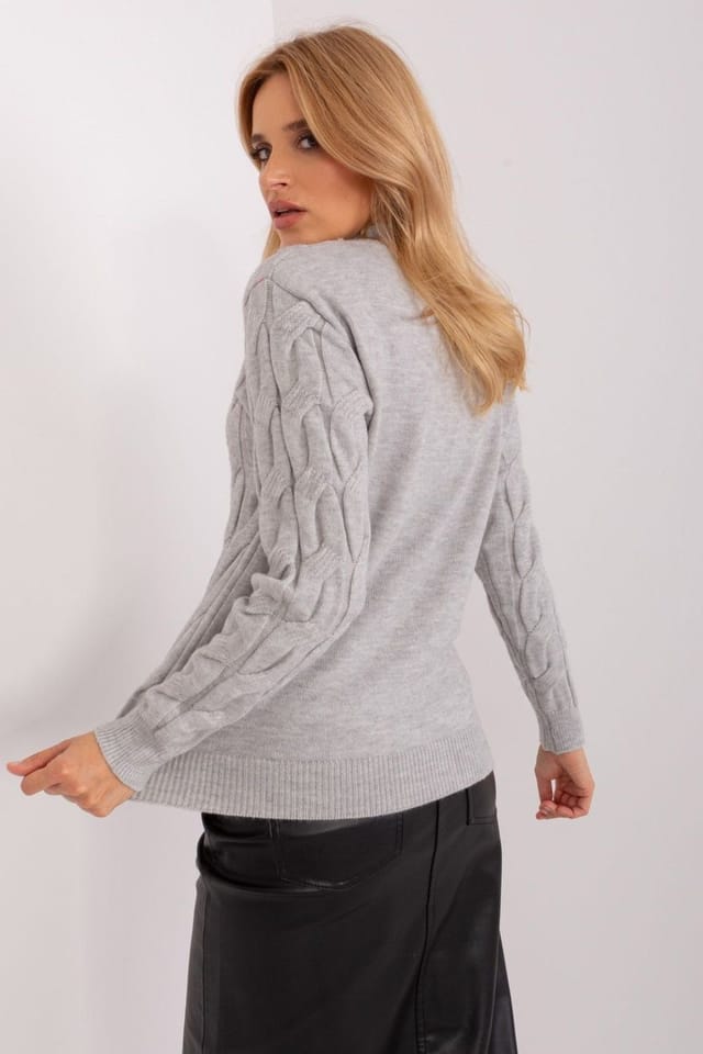 Love Lace Love Lace Women's Textured Half Turtleneck Long Sleeve Sweater in Grey - 3