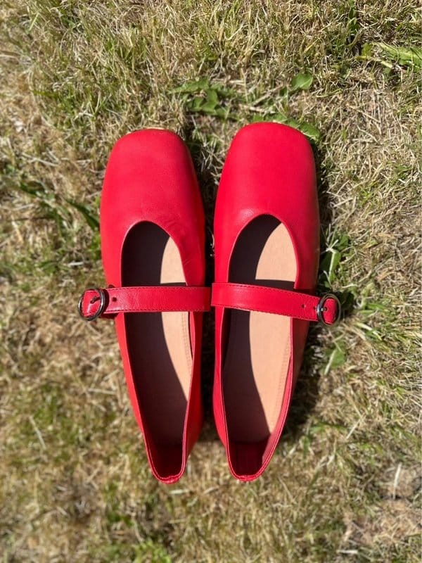 ASOS Design Asos Premium Leather Mary Jane ballet in Red - 1