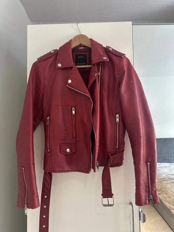 Bershka Burgundy Faux Leather Biker Jacket