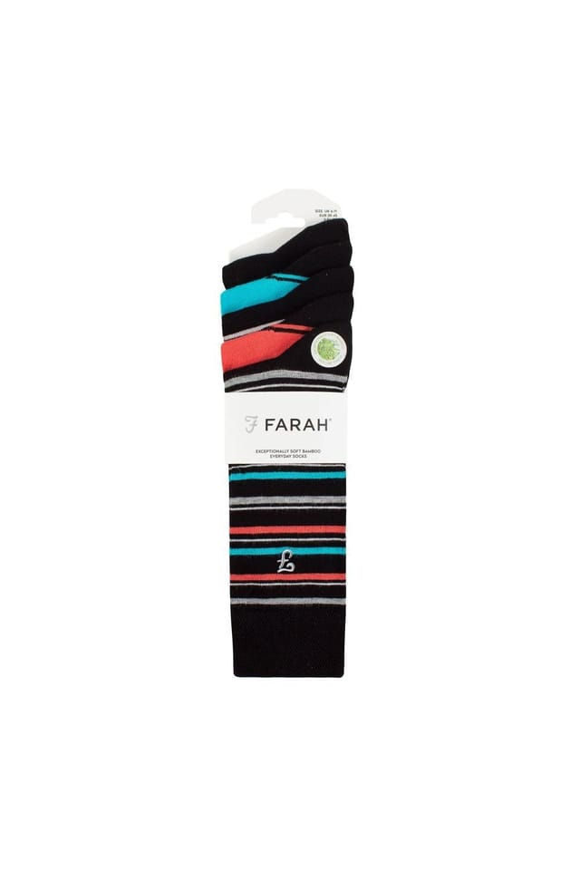 Farah FARAH Men's 5 Pack Bamboo Bright Striped Patterned Socks in Black - 2