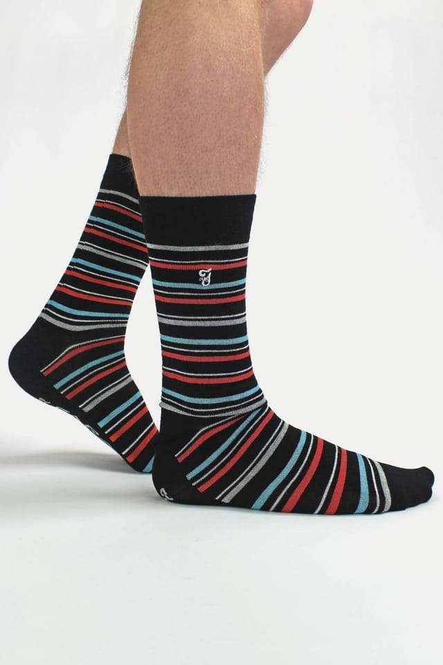 Farah FARAH Men's 5 Pack Bamboo Bright Striped Patterned Socks in Black - 3
