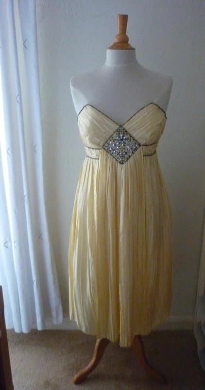 Oasis BNWT Y2K vintage strapless prom dress lemon yellow silk beaded size 8-10