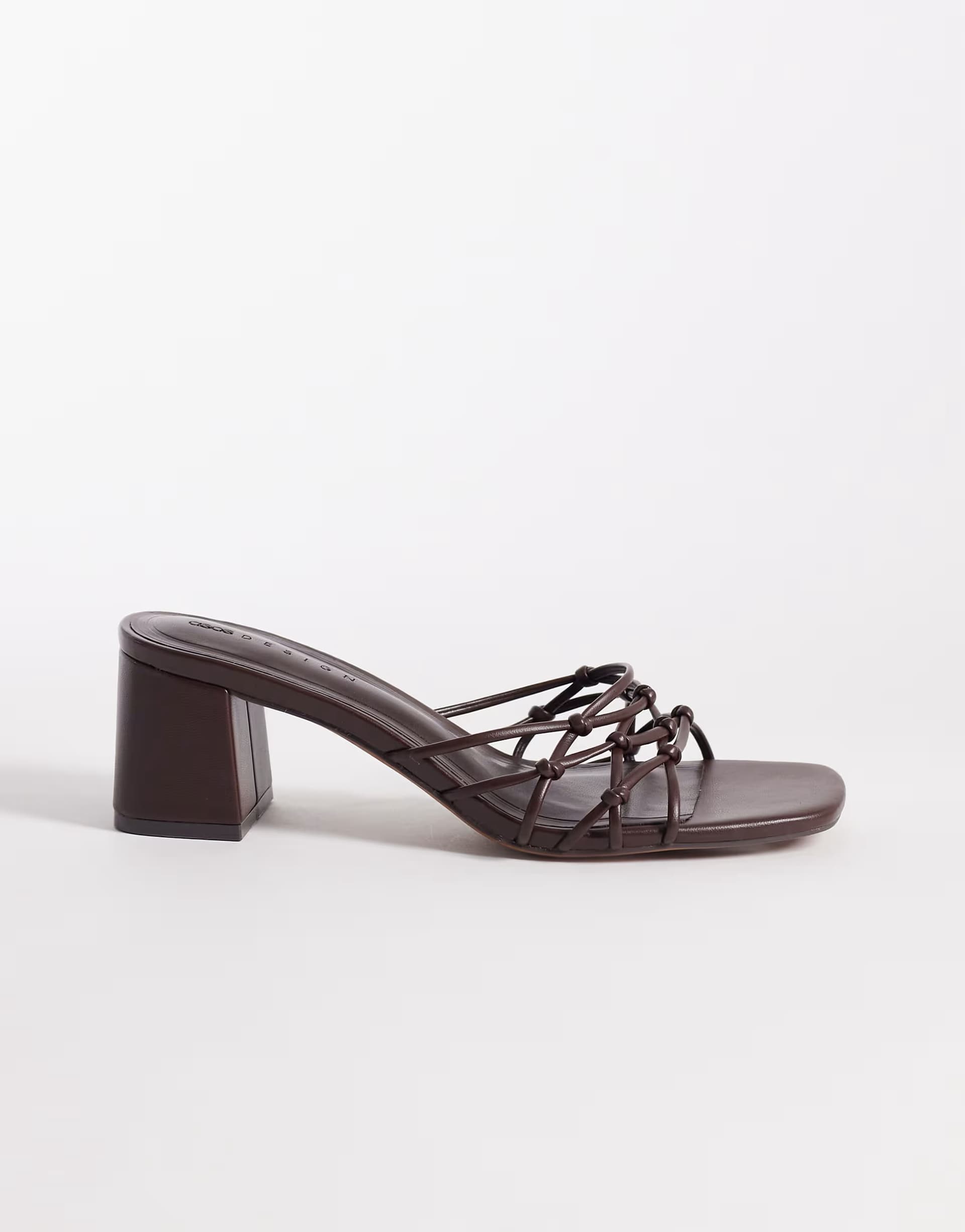ASOS ASOS DESIGN Hana strappy knotted block heeled mules in chocolate