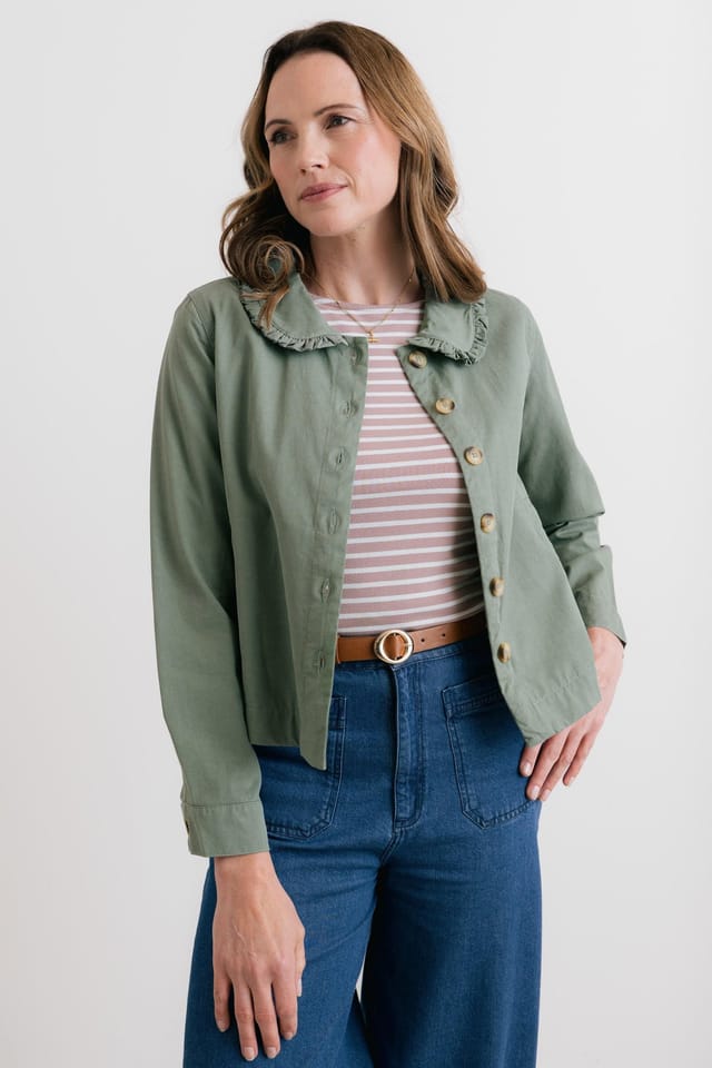 Lily & Me Lily & Me Women's Rebecca Ruffle Collar Jacket in Pale Green - 2