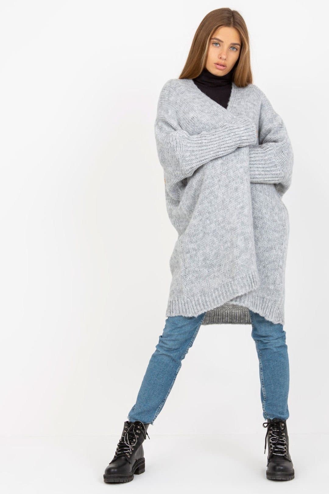 Love Lace Love Lace Women's Cardigan Long Wide Sleeve Unbuttoned Back Print in Grey