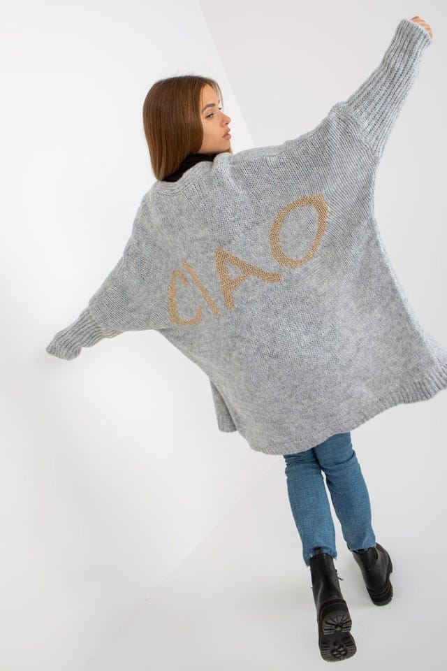 Love Lace Love Lace Women's Cardigan Long Wide Sleeve Unbuttoned Back Print in Grey - 2