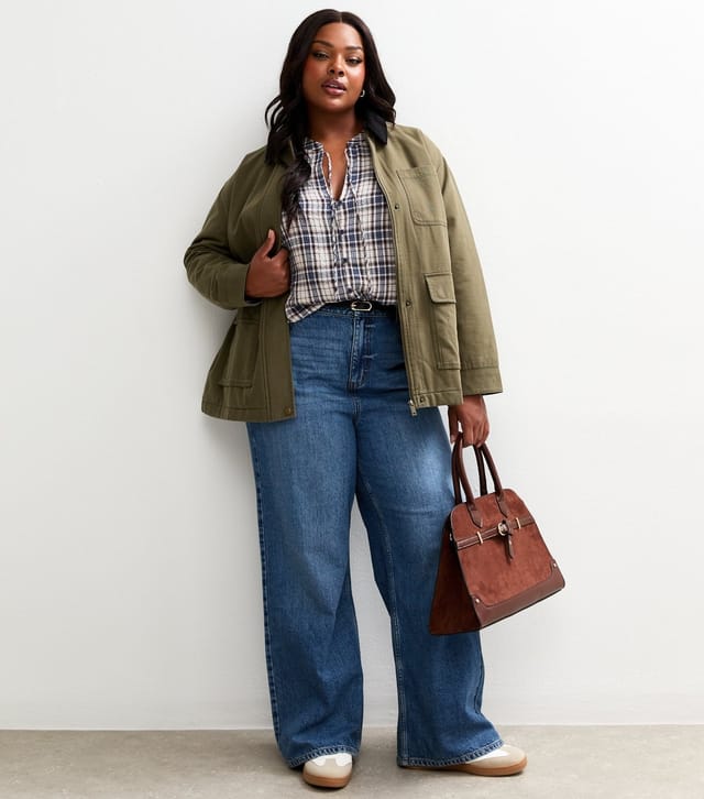 New Look Women's Plus Size Khaki Flap Pocket Barn Jacket Curves New Look - 3