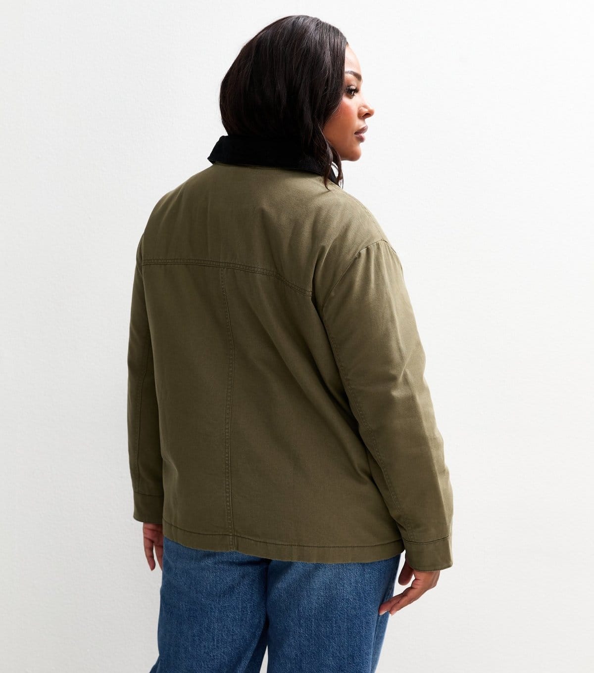 New Look Women's Plus Size Khaki Flap Pocket Barn Jacket Curves New Look - 4
