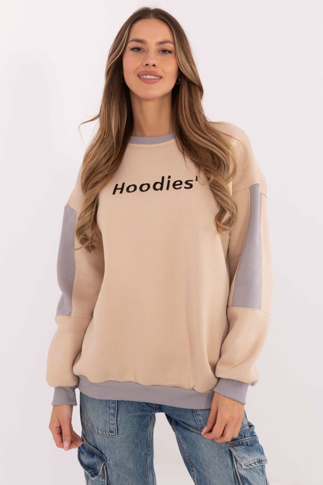 Love Lace Love Lace Women's Embroidered Insulated Cotton Blend Sweatshirt Style 206137 in Beige