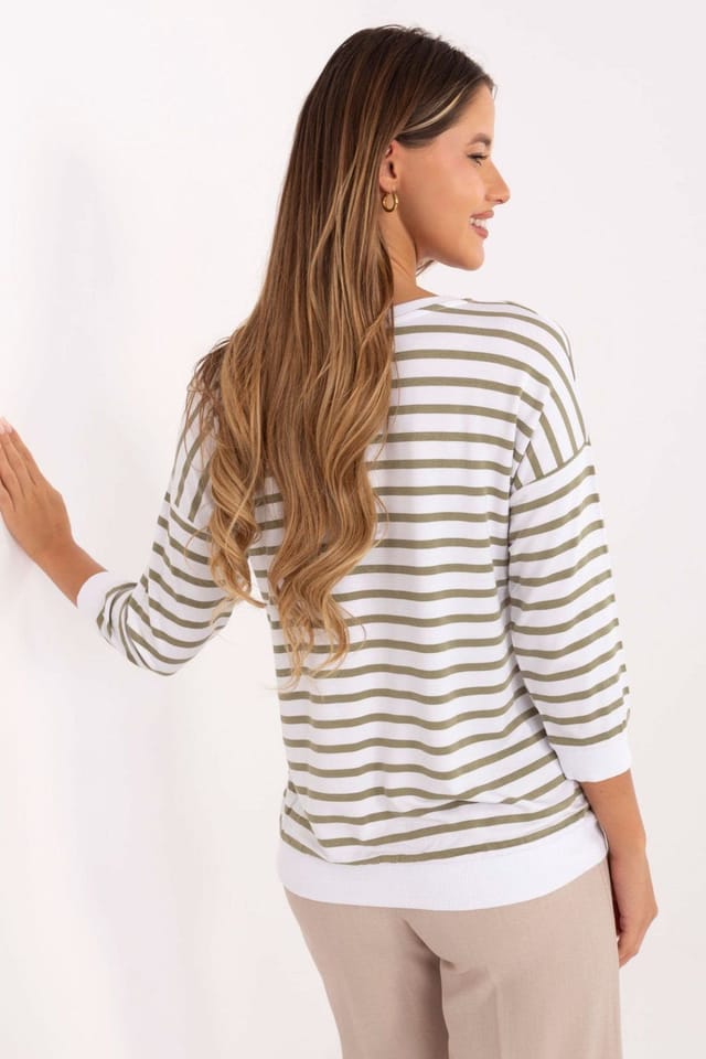 Love Lace Love Lace Women's Micromodal Elastane Striped Patch Blouse in Green - 3