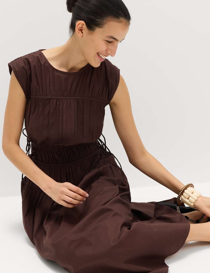 Marks & Spencer M&S Pure Cotton Midi Waisted Dress Chocolate - 1