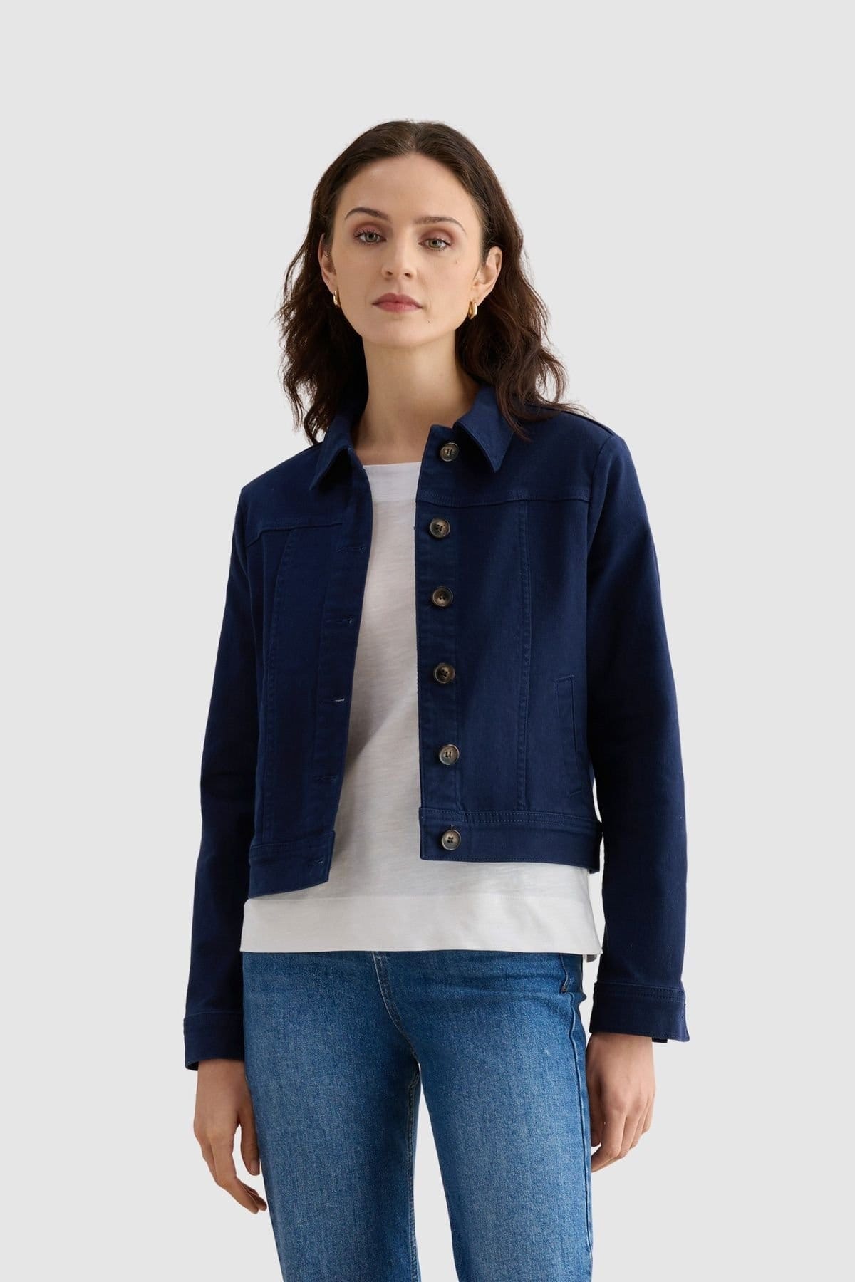 Hobbs London Dark Navy Boxy Cropped Denim Jacket