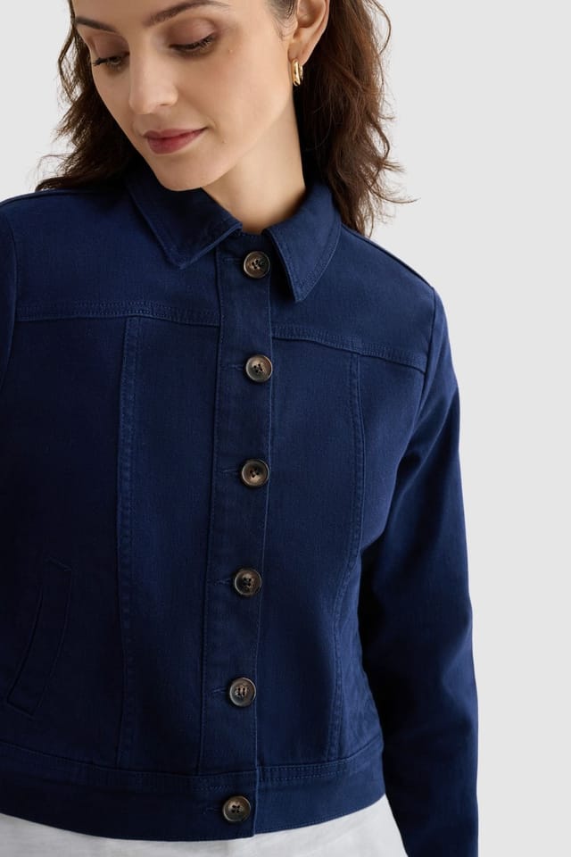 Hobbs London Hobbs London Women's Selborne Boxy Cropped Denim Jacket in Dark Navy - 3