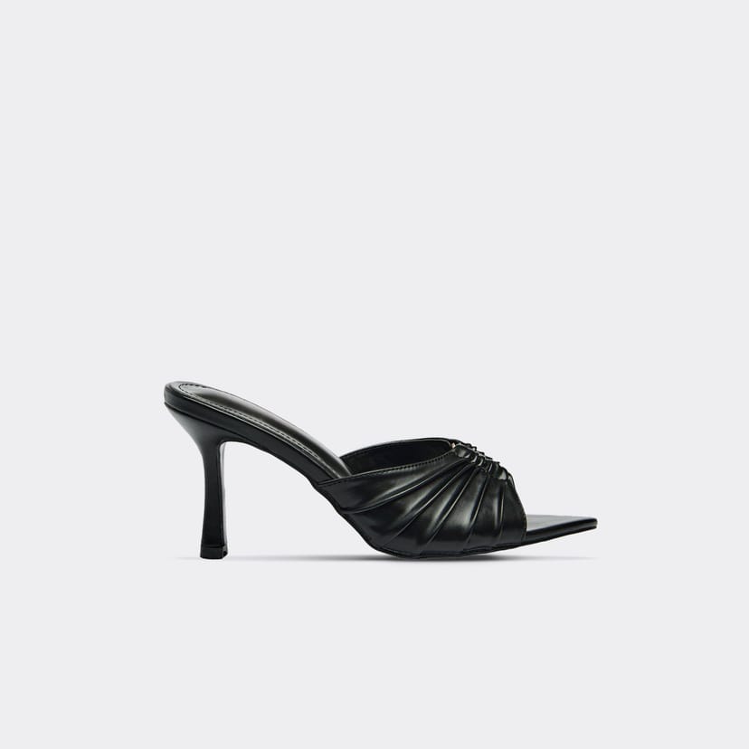 EGO Saffy Strappy Pointed Peep Toe Heeled Mule In Black Faux Leather., Women's Size UK 3 - 1