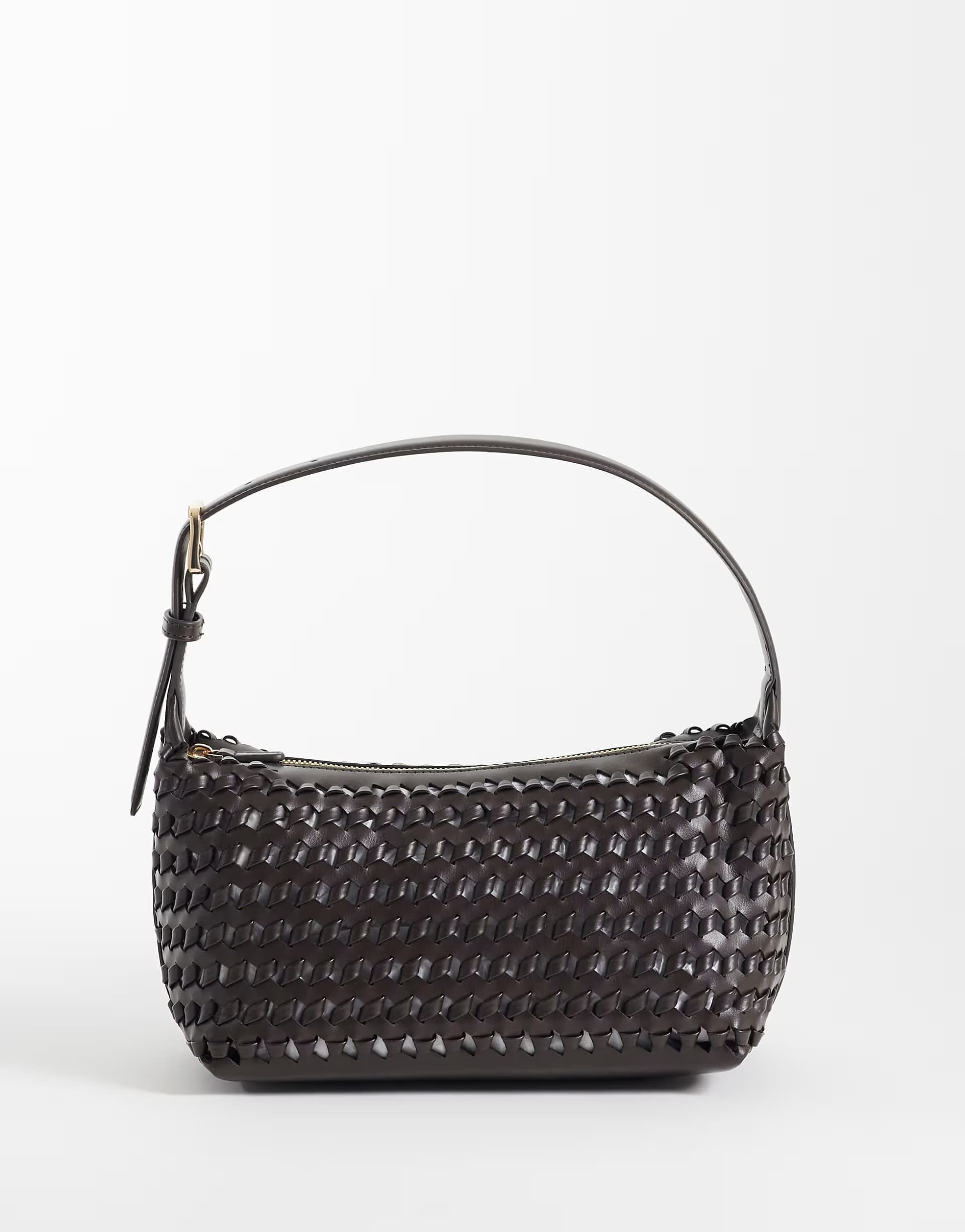 ASOS Mango faux leather woven shoulder bag in dark brown