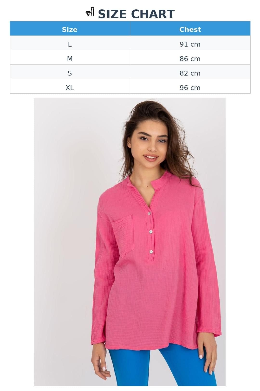 Love Lace Love Lace Women's Loose Muslin V Neck Button Blouse with Pocket in Pink - 4