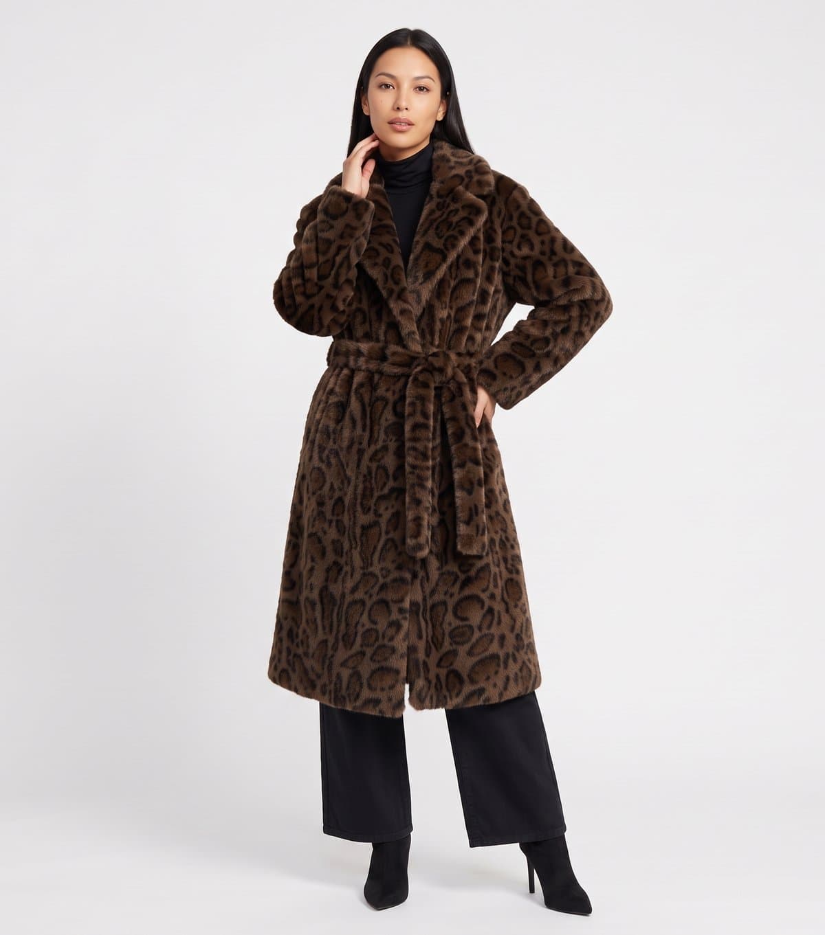 Gini London Women's Brown Leopard Print Faux Fur Coat Gini London New Look