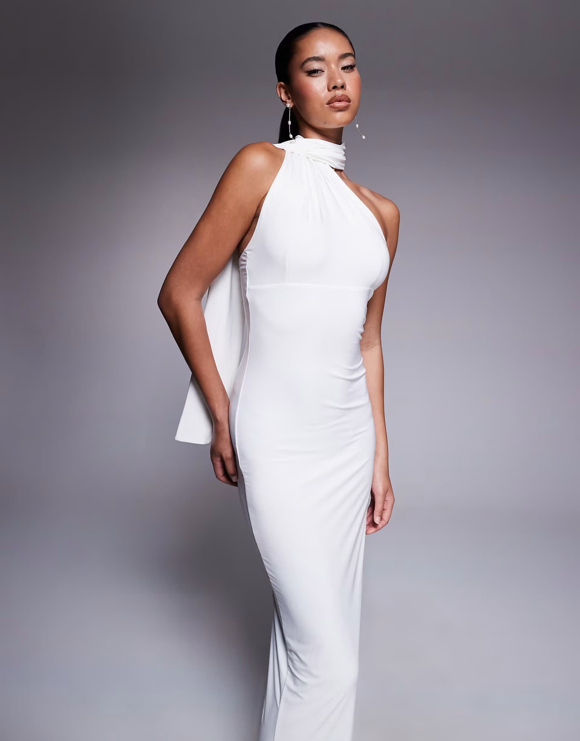ASOS Fashionkilla exclusive double sculpted slinky wrap around scarf detail maxi dress in white