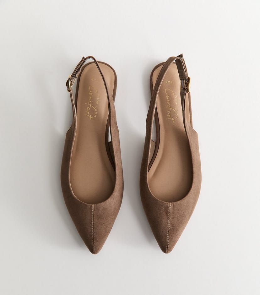 New Look Women's Brown Faux Suede Pointed Slingback Flats Vegan New Look - 1