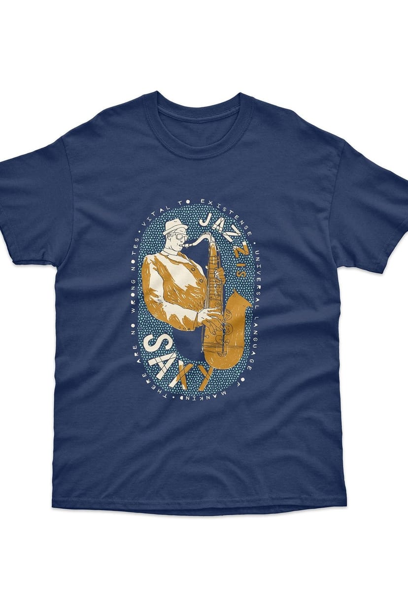 Bad Zebedee Bad Zebedee Men's Jazz Is Saxy T-Shirt in Navy - 1