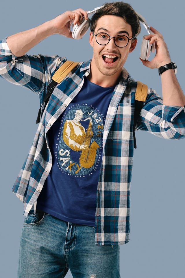 Bad Zebedee Bad Zebedee Men's Jazz Is Saxy T-Shirt in Navy - 2